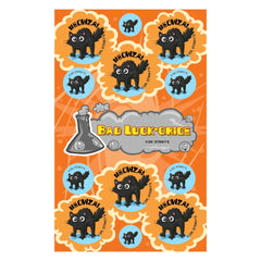 Dr. Stinky's Bad Luck-orice scratch-n-sniff sticker sheet, 13 stickers across Jumbo, Large, Small & Mini sizes