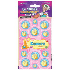 Dr. Stinky's Donuts scratch-n-sniff sticker package, 26 stickers with a bonus sticker inside