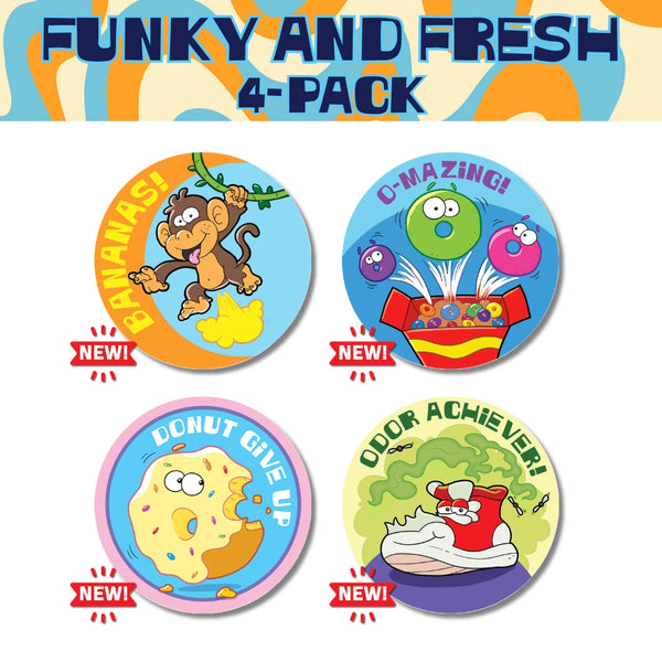 Dr. Stinky's Funky and Fresh 4-Pack stickers, 6 Large size stickers