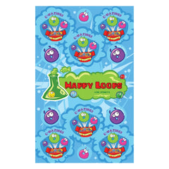 Dr. Stinky's Happy Loops scratch-n-sniff sticker sheet, 13 stickers across Jumbo, Large, Small & Mini sizes