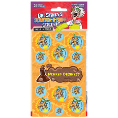 Dr. Stinky's Monkey Business scratch-n-sniff sticker package, 26 stickers with a bonus sticker inside