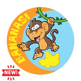 Dr. Stinky's Monkey Business scratch-n-sniff sticker, Large size (1.25-inch) with a NEW! badge
