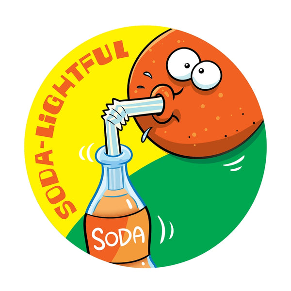 Dr. Stinky's Orange Soda scratch-n-sniff sticker, Large size (1.25-inch)