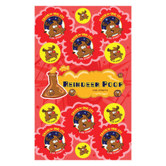 Dr. Stinky's Reindeer Poop scratch-n-sniff sticker sheet, 13 stickers across Jumbo, Large, Small & Mini sizes