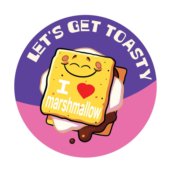 Dr. Stinky's S'mores scratch-n-sniff sticker, Large size (1.25-inch)