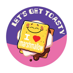 Dr. Stinky's S'mores scratch-n-sniff sticker, Large size (1.25-inch)