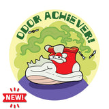 Dr. Stinky's Stinky Sneakers scratch-n-sniff sticker, Large size (1.25-inch) with a NEW! badge