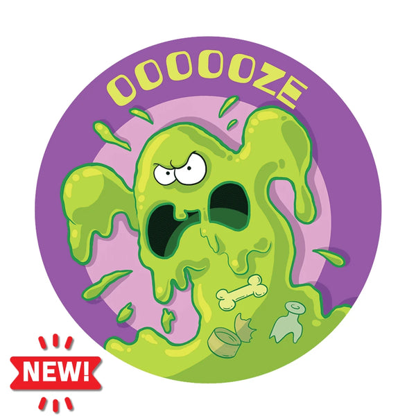 Dr. Stinky's Toxic Waste scratch-n-sniff sticker, Large size (1.25-inch) with a NEW! badge