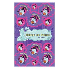 Dr. Stinky's Trick or Treat scratch-n-sniff sticker sheet, 13 stickers across Jumbo, Large, Small & Mini sizes