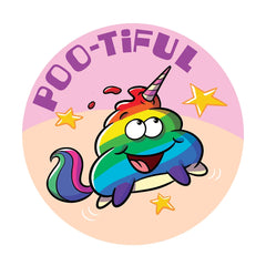 Dr. Stinky's Unicorn Poop scratch-n-sniff sticker, Large size (1.25-inch)