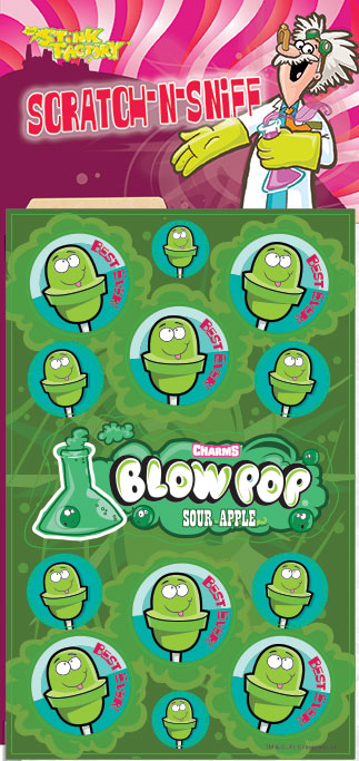 Dr. Stinky Scratch-N-Sniff Stickers Sour Apple Blow Pop Package